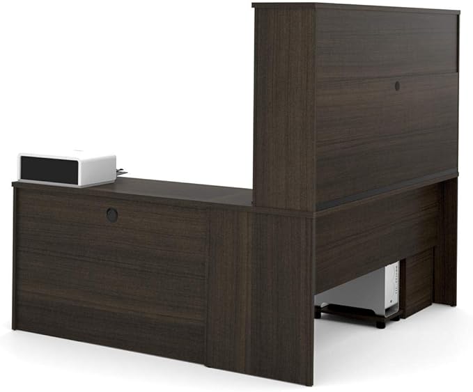 Bestar Embassy 72W L-Shaped Desk with Hutch and 2 Pedestals in Dark Chocolate