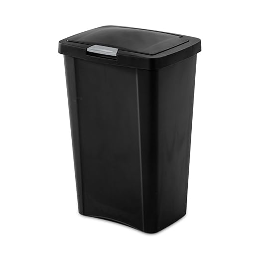 Sterilite 13 Gallon TouchTop Narrow Plastic Wastebasket with Secure Titanium Latch for Kitchen, Bathroom, and Office Use, Black (8 Pack)