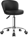 KKTONER Rolling Vanity Chair with Backrest Height Adjustable Office Chair PU Leather Swivel Drafting Stool with Wheels (Black)