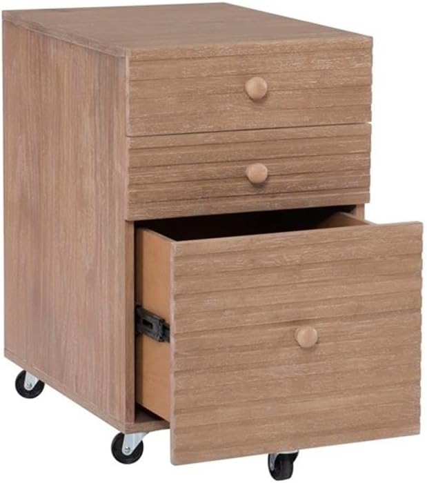 Pemberly Row Set of 2 Bookcase & Filing Cabinet with Rolling Castors in Natural