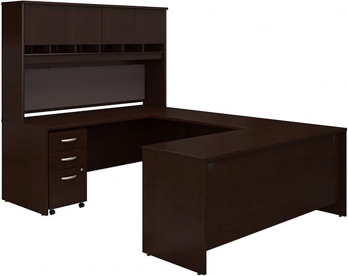 Bush Business Furniture Series C U Shaped Desk with Hutch and Storage, 72W, Hansen Cherry