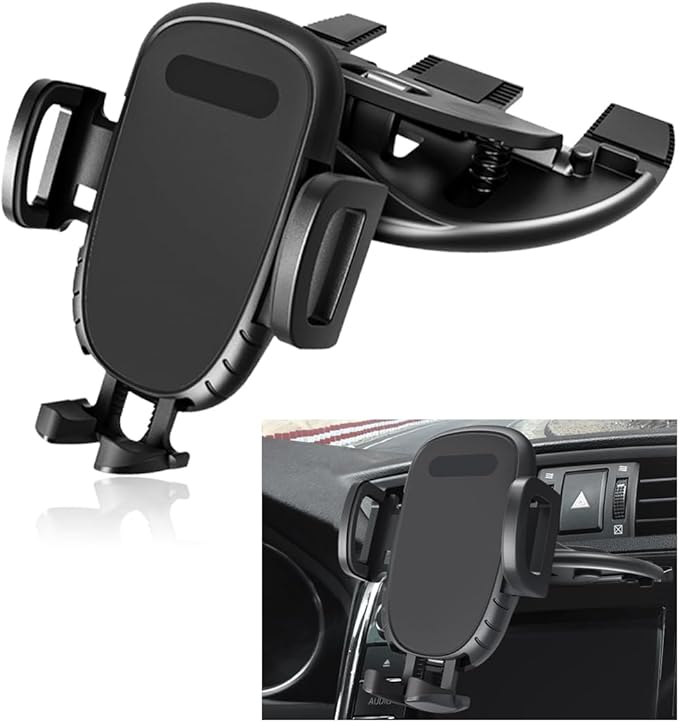 Car Phone Holder for CD Slot, Magnetic or One Button Release Hands Free Car Phone Holder, Silicone Pad Protection and 360° Rotation Cell Phone Mount, Car Accessories