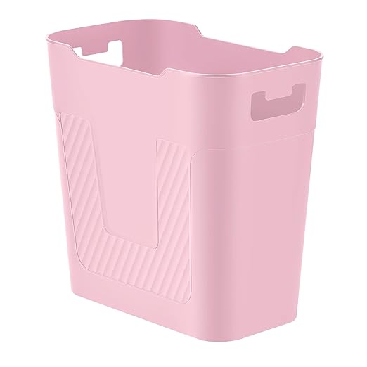 Small Pink Trash Can Wastebasket, 2.9 Gallon Plastic Garbage Can Waste Basket for Narrow Spaces Bathrooms Laundry Room Kitchens Offices Kids Rooms (Pink)