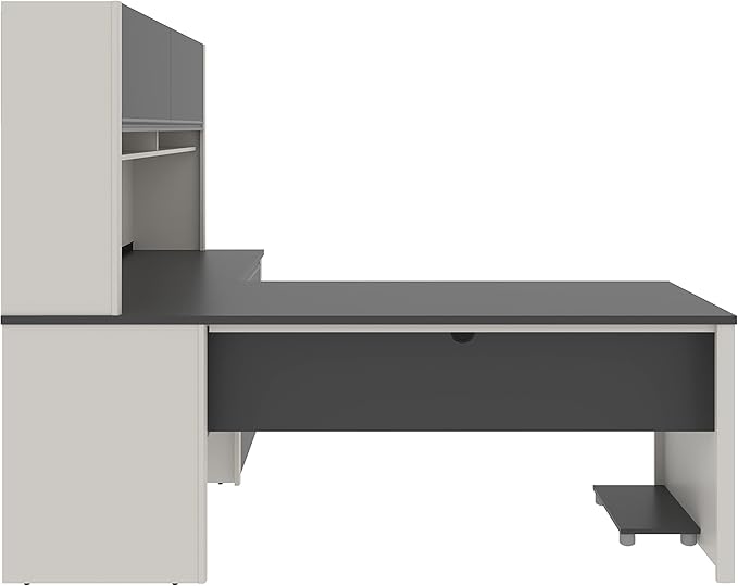 BESTAR Connexion L-Shaped Desk with Two Oversized Pedestals, Slate/Sandstone