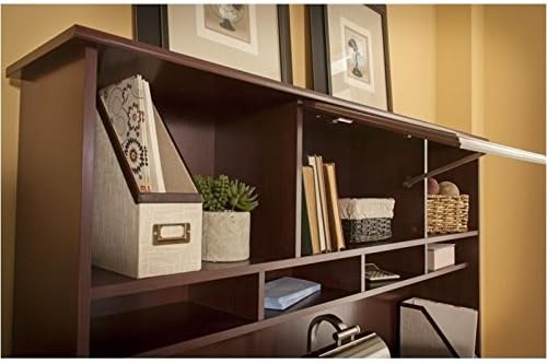 Pemberly Row Transitional Engineered Wood L Shaped Computer Desk with Hutch, Harvest Cherry Finish, Built-in Wire Management, Storage Cabinet, File Drawer, Home Office Desk with Open and Closed