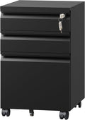 DEVAISE 3 Drawer File Cabinet, Metal Filing Cabinet with Lock, Under Desk Cabinet with Wheels for Home Office, Fits Legal/A4/Letter Size, Required Assembly, Black