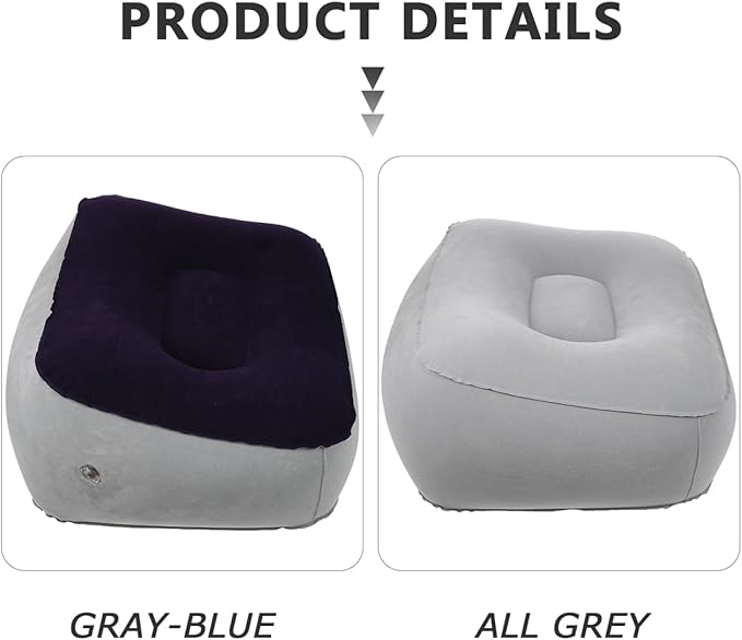 2PCS Inflatable Foot Rest Pillows Inflatable Travel Foot Rest Cushions Pads Grey Under Desk Cushions for Airplanes Cars Buses Trains Office 37x28cm (Grey Blue+ Grey)
