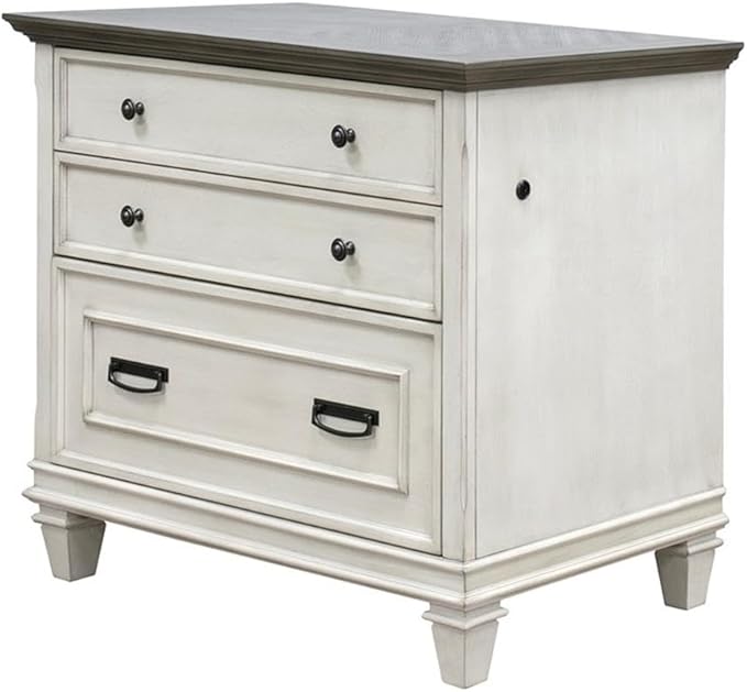 BOWERY HILL Set of 2 Open Wood Bookcase Storage Cabinet & Lateral Filing Cabinet