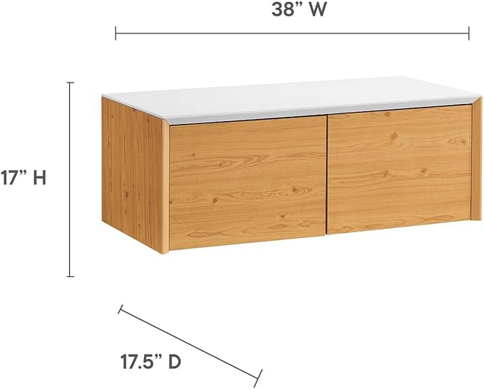 Modway EEI-6312-WHI-NAT Kinetic 49" Wall-Mount Office Desk with Cabinet and Shelf, White Natural