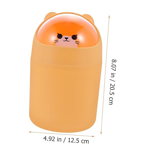 PRETYZOOM Cute Bear Desktop Trash Can Lid Mini Plastic Garbage Bin for Home Office Slim Waste Container for Bedroom and Tabletop Creative Animal Design