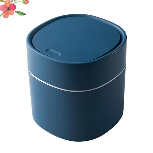 Slim Desktop Garbage Bin Mini Push-Type Waste Container Desk Trash Can Blue Pp Material