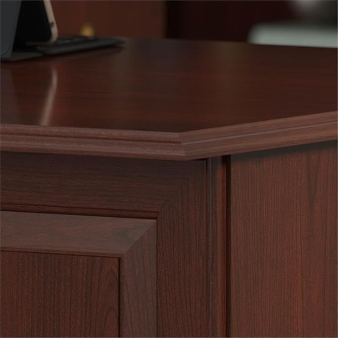 Pemberly Row L Shaped Office Desk Set, Engineered Wood, Harvest Cherry Finish, Includes 66W Desk with Drawers, 2 Five-Shelf Bookcases, 2-Drawer Lateral File Cabinet, Traditional Home Office Furniture