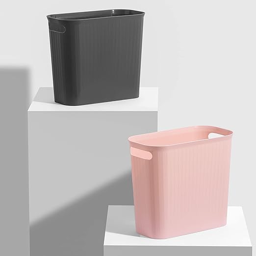rejomiik Small Trash Can, 3.5 Gallon Garbage Can Slim Waste Basket Plastic Trash Bin Container with Handles for Bathroom, Bedroom, Office, Home, Dorm Room, Kitchen, Rectangular, Dark Gray