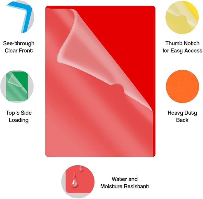 Doctor Stuff - 25 Pack L-Type Vinyl Plastic File Folders Letter Size, 5 Assorted Colors Pocket Project Folders Clear Front, Documents Holder for Home, High School, Office and Medical Files