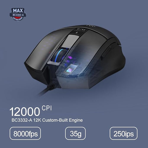 Bloody Gaming Mouse L65 Max - Stone Black, Lightweight 78 Grams, BC3332-A Sensor, RGB Animation, 4M Onboard Memory