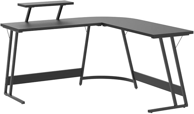 Homall L Shaped Gaming Desk Computer Corner Desk PC Gaming Desk Table with Large Monitor Riser Stand for Home Office Sturdy Writing Workstation (Classical Black, 51 Inch)