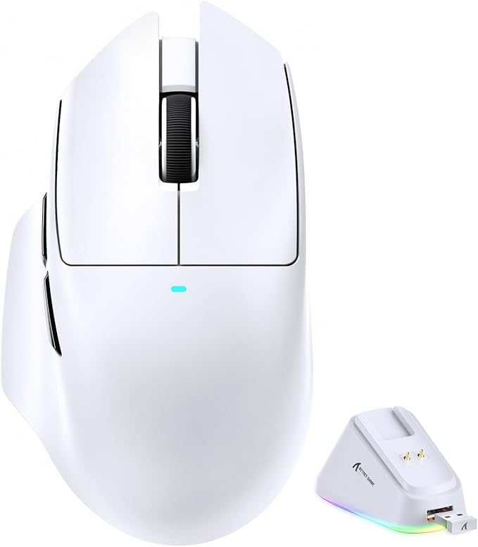 ATTACK SHARK V6 65g Wireless Gaming Mouse with RGB Magnetic Charging Dock, BT/2.4G Wireless/Wired Mouse 1K Polling, PixArt PAW3311 Sensor, 25K DPI, Programmable Gamer Mice for PC/Win/Mac (White)
