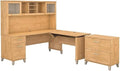 Scranton & Co Furniture Somerset Sit to Stand L Shaped Desk with Hutch & Cabinet, 72W x 42W, Maple Finish, Ergonomic Adjustable Height Office Desk Set with File Storage for Home or Workspace