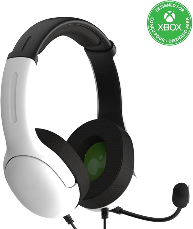 PDP Gaming AIRLITE Headset with Noise-Cancelling Mic, Licensed Microsoft Series X|S, Xbox One Accessories, PC/Windows 10/11, Lightweight Wired Power Stereo Headphones - White