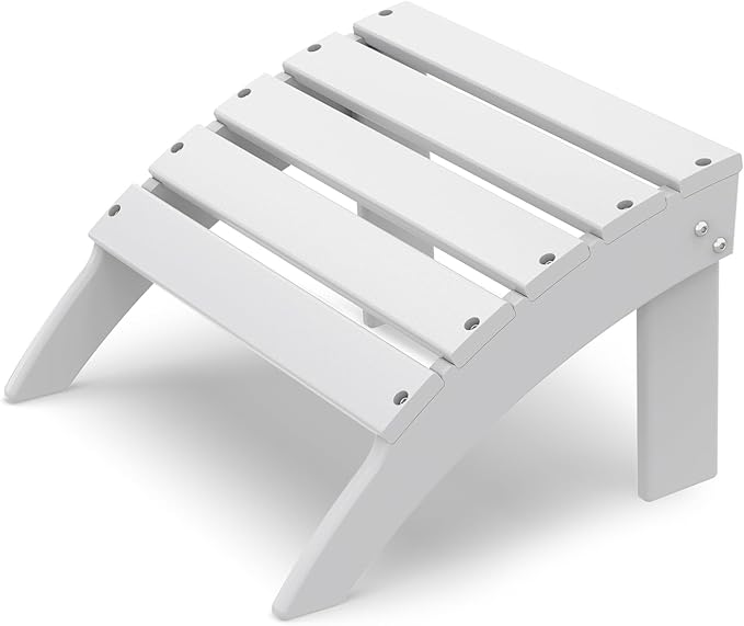 IVY&LANE Outdoor Adirondack Ottoman | Folding | HDPE | White | All Weather | Waterproof Patio Footrest for Adirondack Chair | Poly Lumber Foot Rest for Deck Backyard