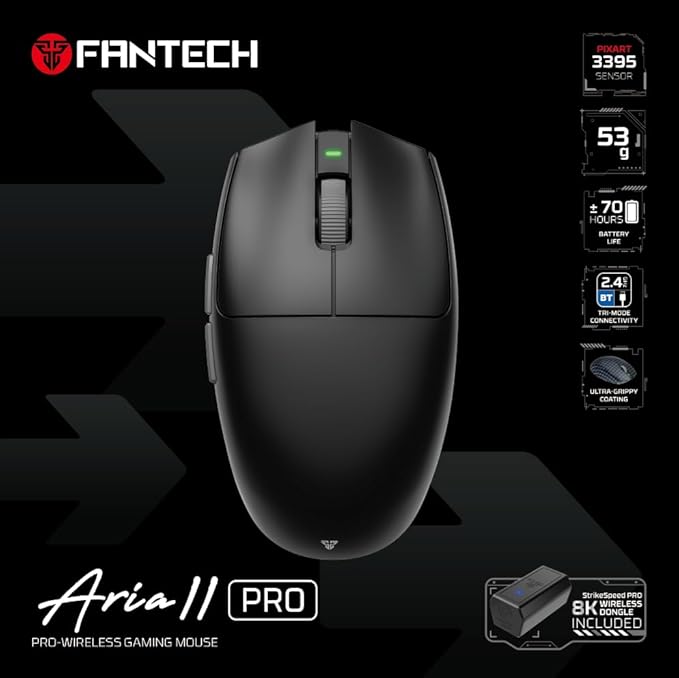 FANTECH ARIA XD7V2 PRO Wireless Gaming Mouse, 8K Polling, Pixart 3395 Gaming Sensor 26K DPI HUANO Switches, 53g Ultra-Lightweight, 5 Buttons, Compatible with PC/Mac - Black
