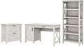 Bush Furniture Key West 54W Computer Desk with 2 Drawer Lateral File Cabinet and 5 Shelf Bookcase in Linen White Oak
