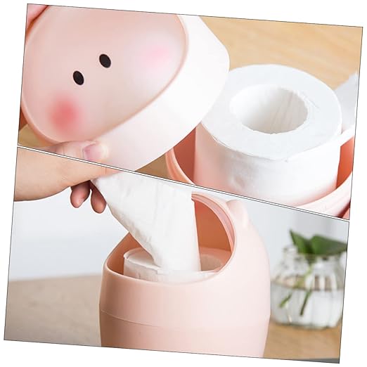 Happyyami Kawaii Countertop Slim Trash Bin Lid for Desktop Cartoon Trash Can Lid Trashcan for Office