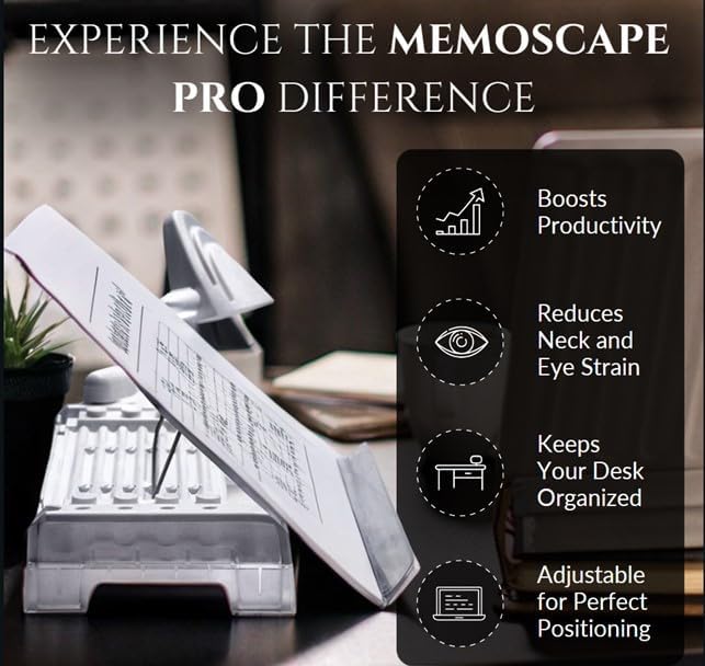 MemoScape PRO Adjustable in-Line Document Copy Holder for Desk - Help Boost Productivity and Reduce Neck Strain - Paper Holder Stand for Desk - Office & Home Organization Accessory - White