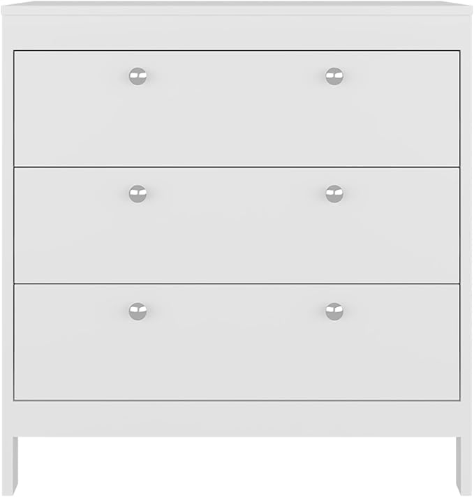 White 3-Drawer Chest with Functional Storage Clean-lined modern design enhances bedrooms, living rooms, or home offices while maintaining a neat, uncluttered, and visually balanced environment Clea
