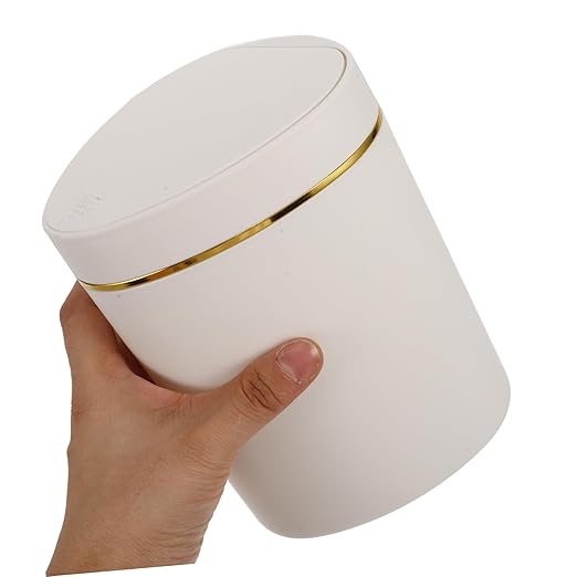 Garneck Slim Desktop Trash Can Push Lid Small Garbage Bin Countertop Waste Container Office Trash Can Portable