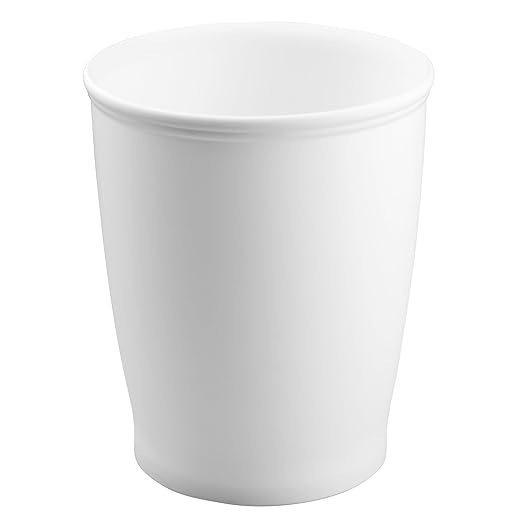 iDesign Small Round Bathroom Trash Can, Plastic Garbage Can for Bedroom, Office, Desk, Dorm, 2-Pack, White