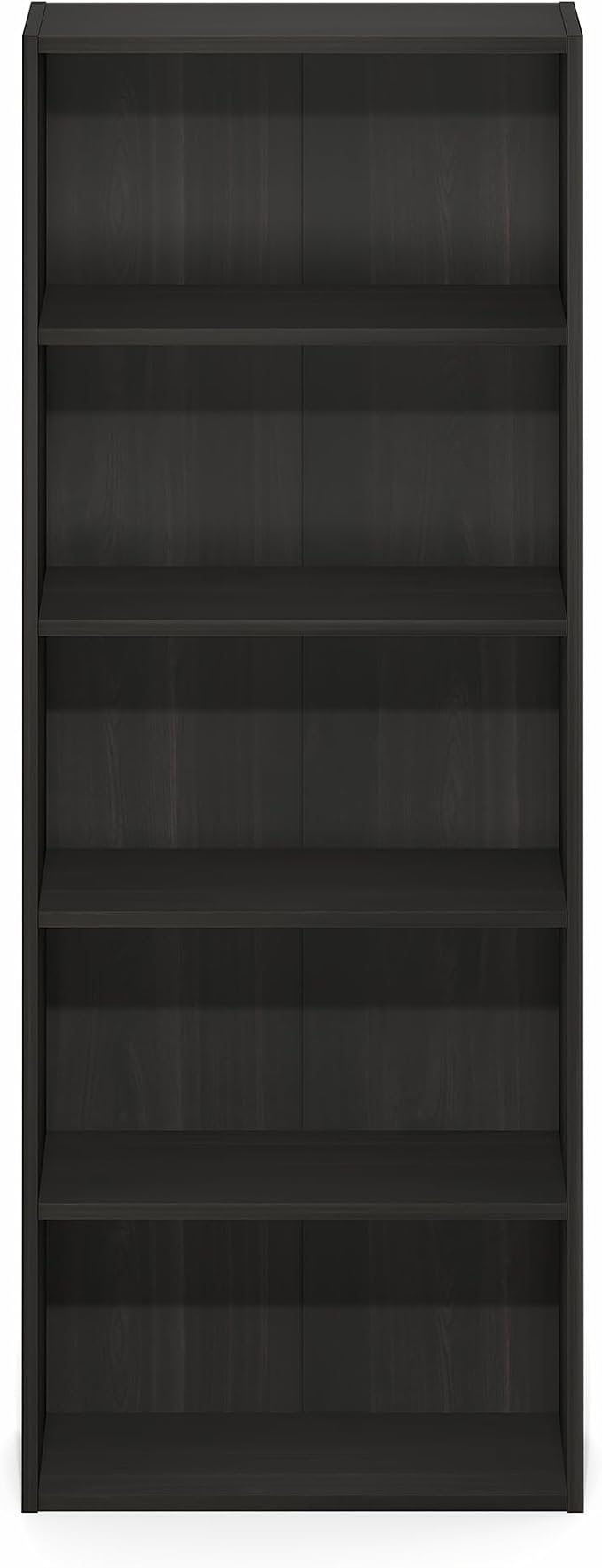 Furinno Basic Book Shelf, 5-Tier Bookshelf, Storage Organizer Bookcase with Open Shelf, 7 x 17 x 44, for Living Room, Bedroom, Home Office, Espresso