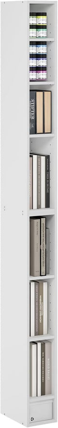 Furinno Fulda Book Shelf, 8-Tier Bookshelf, Bookcase with Space Saving Storage Shelf, 9.2 x 5.9 x 70.9, for Living Room, Bedroom, Home Office, for Living Room, Bedroom, Home Office, White