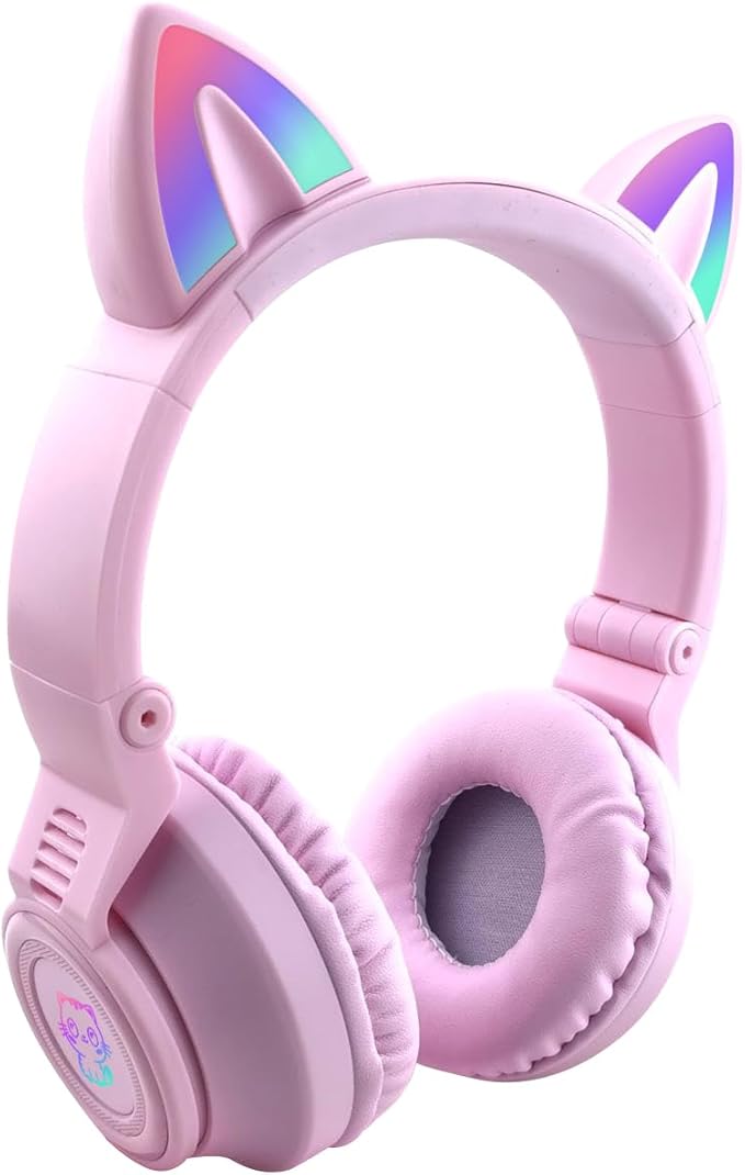 Cat Ear Bluetooth Headphones,Toddlers Kids Wireless Headphones for Boys Girls Amazon Fire Tablet/Laptop/Pad/School (Purple)