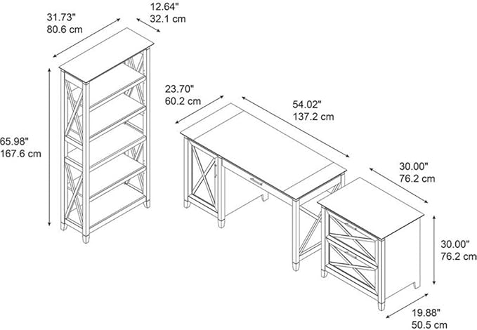 Pemberly Row Office Set, 54W Computer Desk, 5 Shelf Bookcase, 2 Drawer Lateral File Cabinet, Durable Wood Construction, Multiple Finishes, Adjustable Shelves, Home Office Furniture Solution