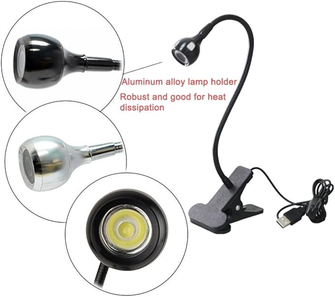 USB 3W Blacklight Fixture with Gooseneck and Clamp, 395NM LED Black Light, Portable UV Glue Curing Lamp, Black Light Lamp for Posters, Art Resin Curing, Blacklight Party, Face Paint