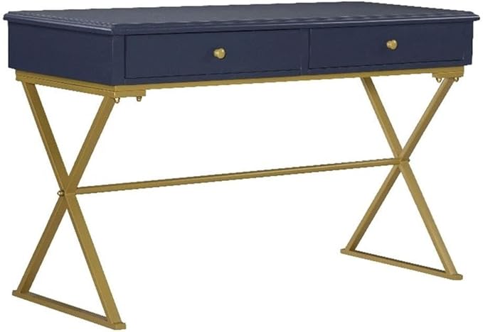 Pemberly Row Set of 2 Writing Desk with Criss Cross Legs & Faux Fur Accent Chair