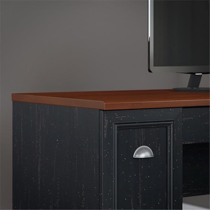 Bush Furniture Fairview 60W L Shaped Desk and Storage Cabinet with Drawer