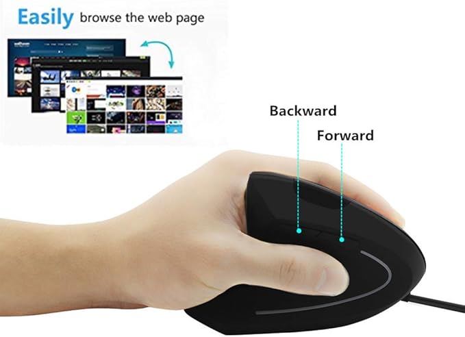 FLY WAY Left Handed Mouse,Ergonomic Vertical USB Wired Mouse 800/1200/1600 DPI Optical 6 Buttons Gaming Mice for PC Laptop Computer Desktop Mac (Left Hand)