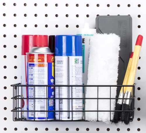RightArrange Pegboard Basket Size M, Black - Hooks to Any Peg Board - Square Style Wire Shelf Baskets - Organize Tools, Workbench, Accessories, Garage Storage - Wall Organizer Attachments