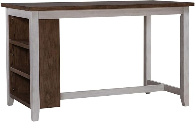 Liberty Furniture Brook Creek 5 Piece Counter Height Bookcase Table - Kitchen Dining Set Transitional 4 Upholstered Saddle Stools - White & Wood Tone Tops
