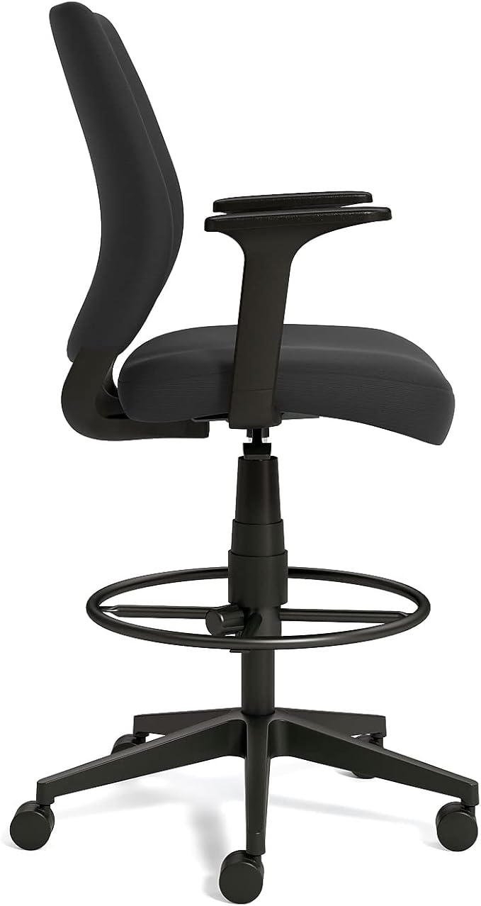 STAPLES Drafting Stool, Fabric, Footrest, Black