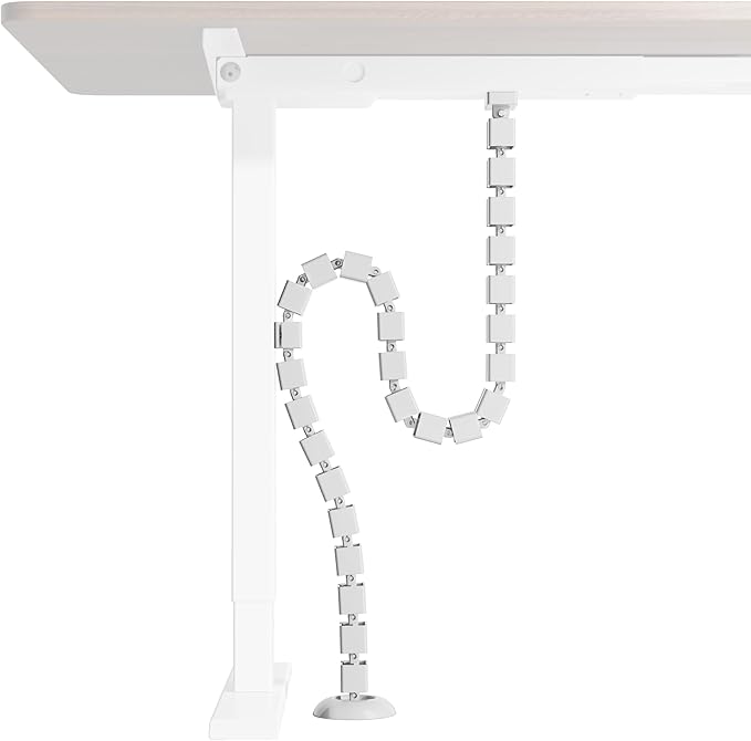 PEGZONE Under Desk Cable Management Spine – Flexible Cable Snake Organizer for Standing Desk, Tool-Free Magnetic Vertebrae Wire Management for 0.4"-2" Table, White