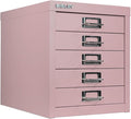 Bisley 5-Drawer Steel MultiDrawer Cabinet - Palest Pink, Chrome Pull Handles with Label Holders, Powder-Coated Steel, Removable Drawers, Desktop Storage, Labels Included
