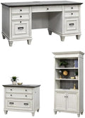 BOWERY HILL Set of 3 Credenza Office Desk & Bookcase with Doors & File Cabinet