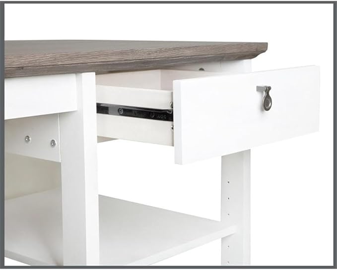 Pemberly Row Set of 2 White/Gray 3-Drawer Filing Cabinet & L-Shaped Writing Desk