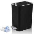 rejomiik Small Bathroom Trash Can with Lid, 2.1 Gallon Step Garbage Can with Handle, Slim Mini Wastebasket Bin for Bedroom, Office, Dorm, Black