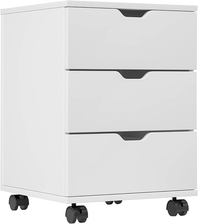 Farini Wood File Cabinet for Home Office,Under Desk 3 Drawer Mobile File Cabinet(White,Non-Assembled)