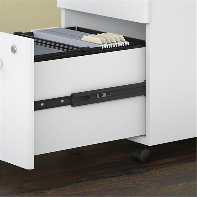Bush Business Furniture Studio C 72W x 36D Bow Front Desk with Mobile File Cabinets in White