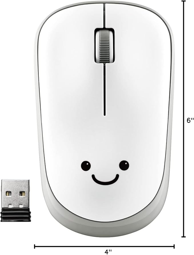 ELECOM Cute Face Mouse, 2.4GHz USB Wireless, Ambidextrous Design, Silent Click, Lightweight, Portable, Gray White Computer Mice, Plug and Play, Girls, Boys and Kids, for PC, Laptop, Windows and Mac